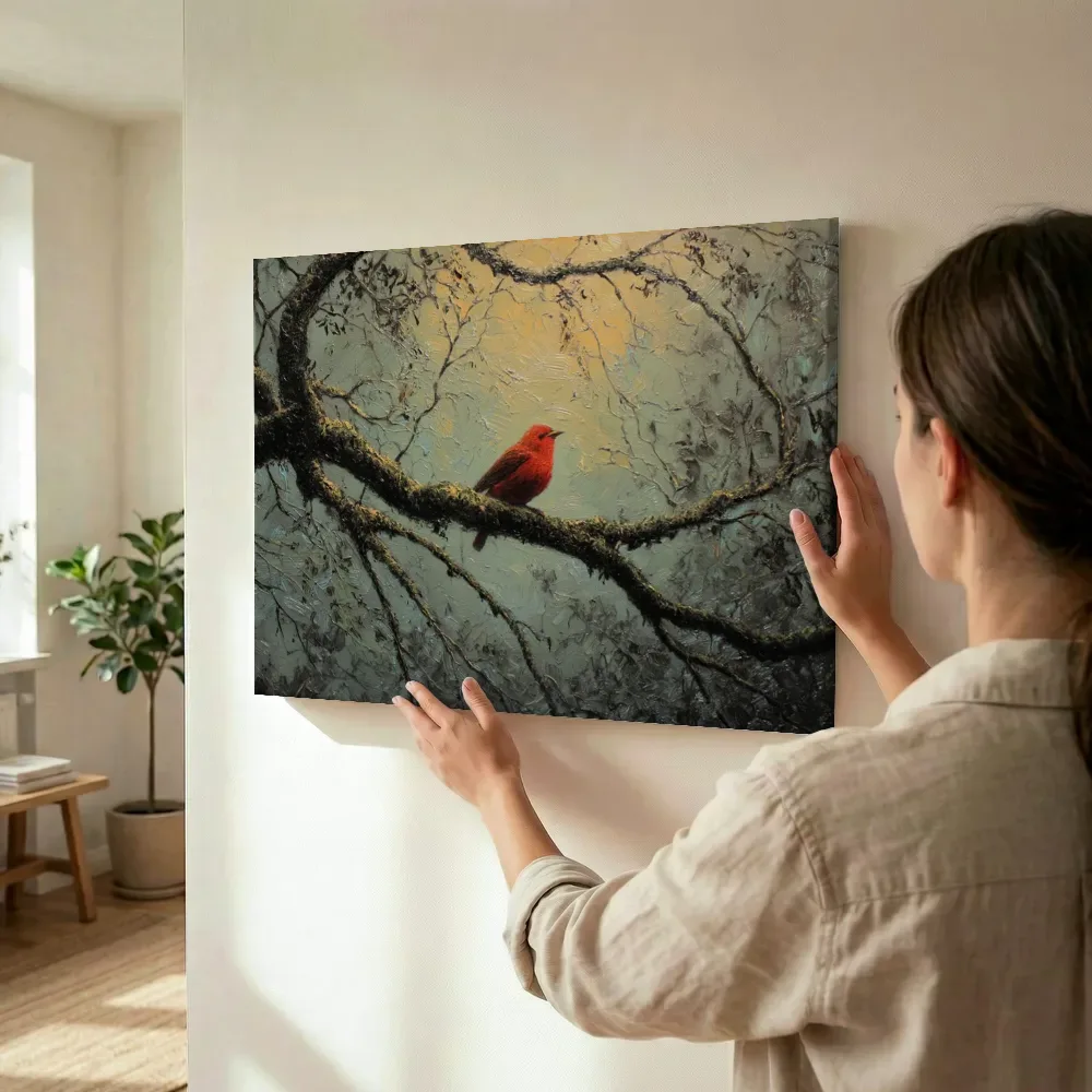 Sfeerimpressie: Zangvogel bij zonsopgang terwijl het omhoog wordt gehouden