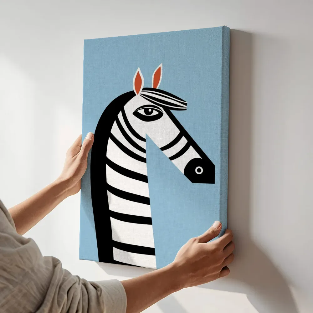 Sfeerimpressie: Zebra portret terwijl het aan de muur wordt gehangen