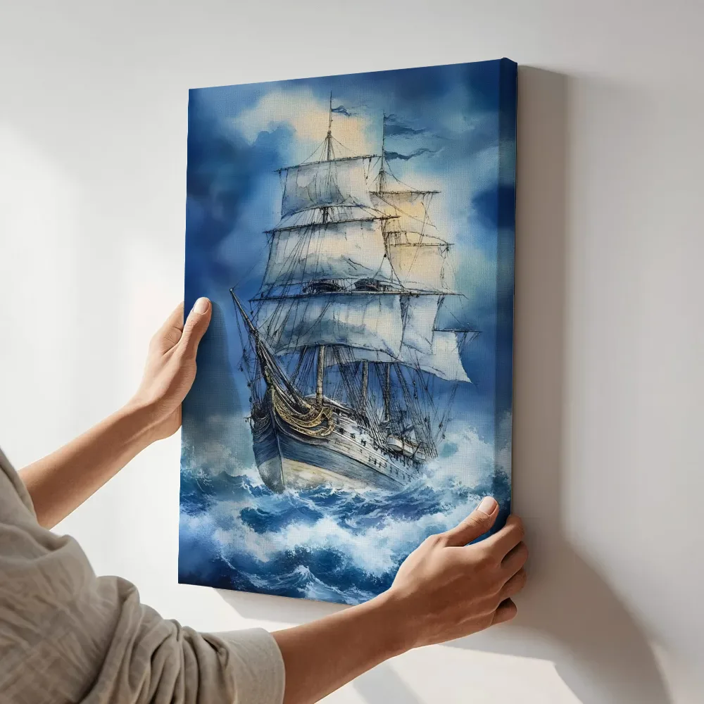 Sfeerimpressie: Zeilschip in storm terwijl het aan de muur wordt gehangen