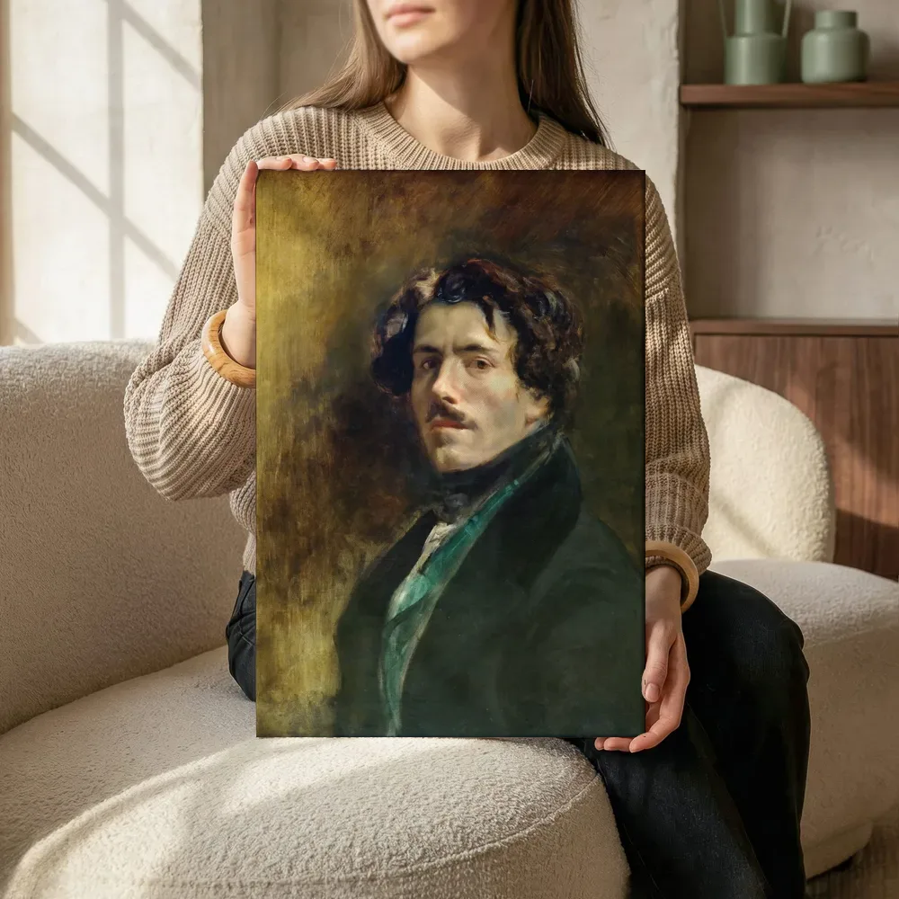 Sfeerimpressie: Zelfportret met groen vest van Eugène Delacroix terwijl het zittend wordt getoond