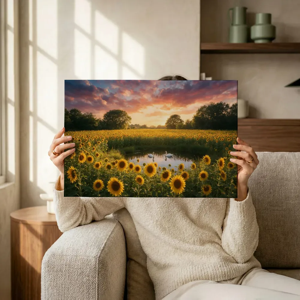Sfeerimpressie: Zonnebloem bij het gouden uur 3 terwijl het omhoog wordt gehouden
