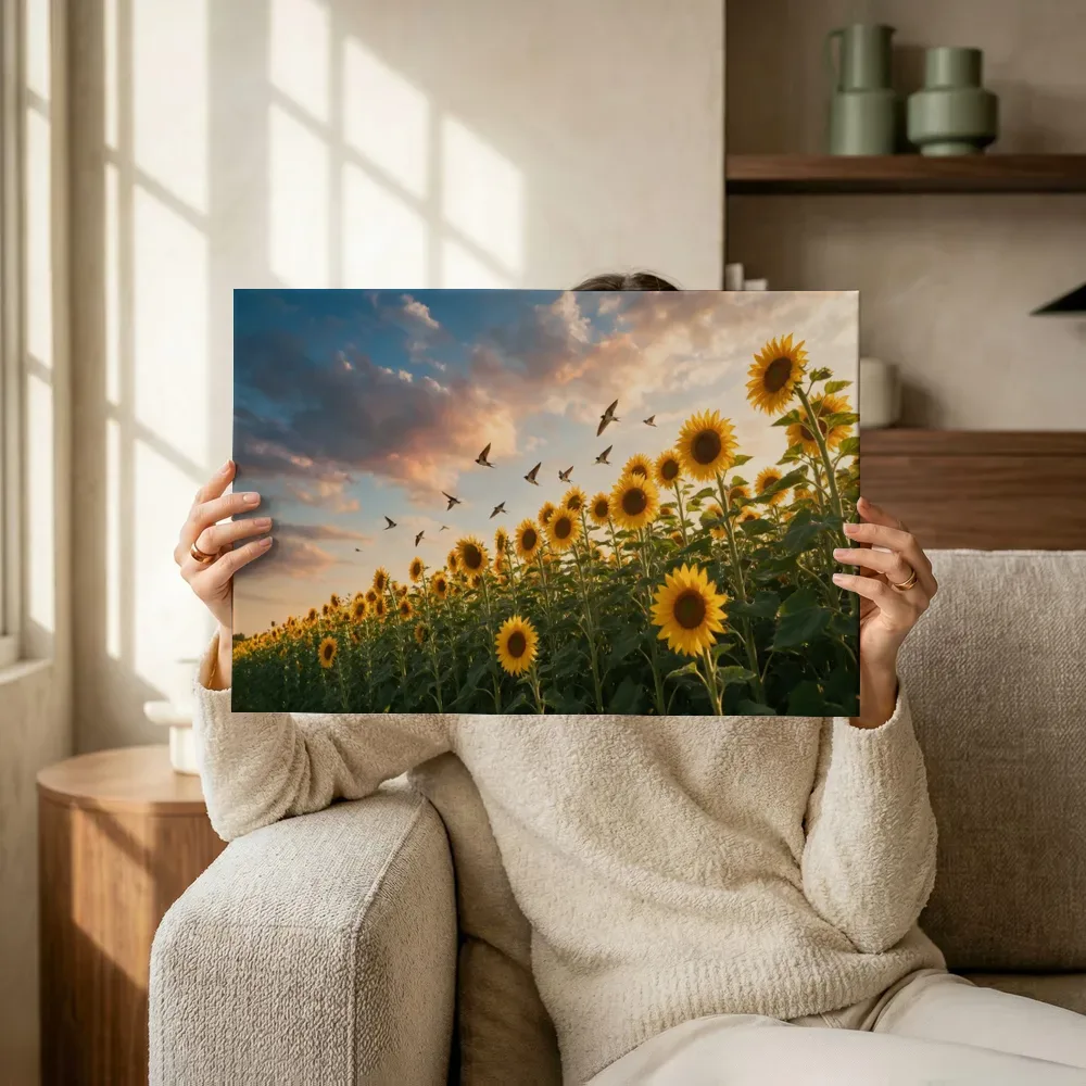 Sfeerimpressie: Zonnebloem bij het gouden uur 9 terwijl het omhoog wordt gehouden