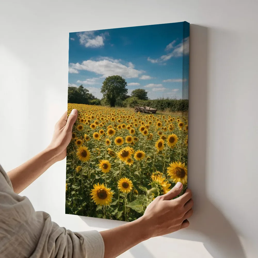 Sfeerimpressie: Zonnebloem bij volle zon 10 terwijl het aan de muur wordt gehangen