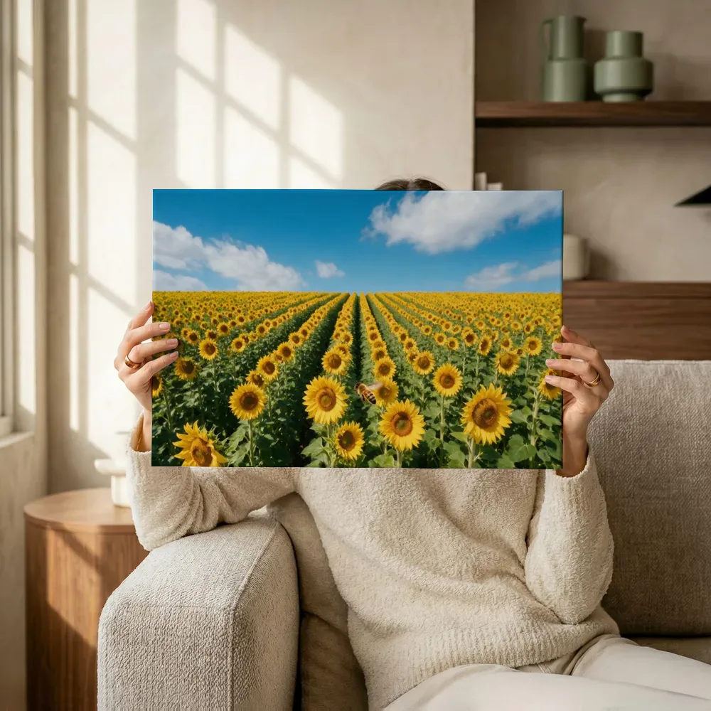 Sfeerimpressie: Zonnebloem bij volle zon 8 terwijl het omhoog wordt gehouden