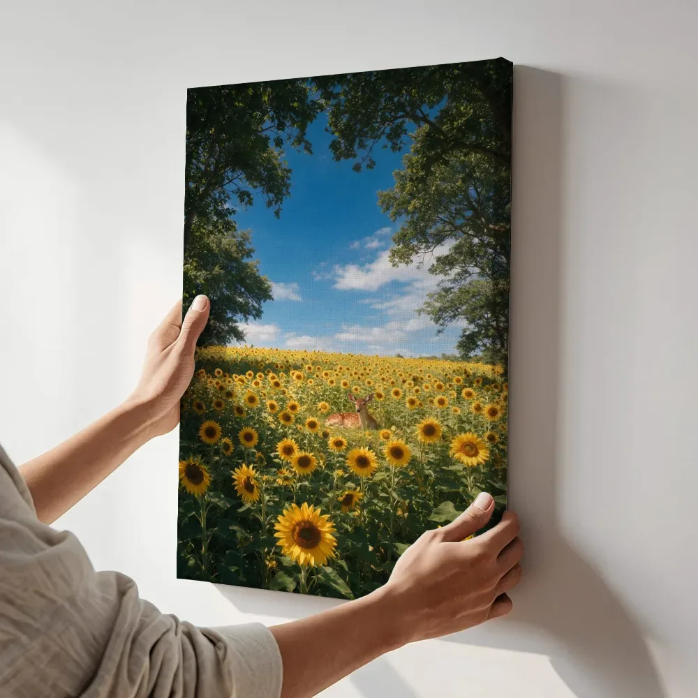 Sfeerimpressie: Zonnebloem bij volle zon 9 terwijl het aan de muur wordt gehangen