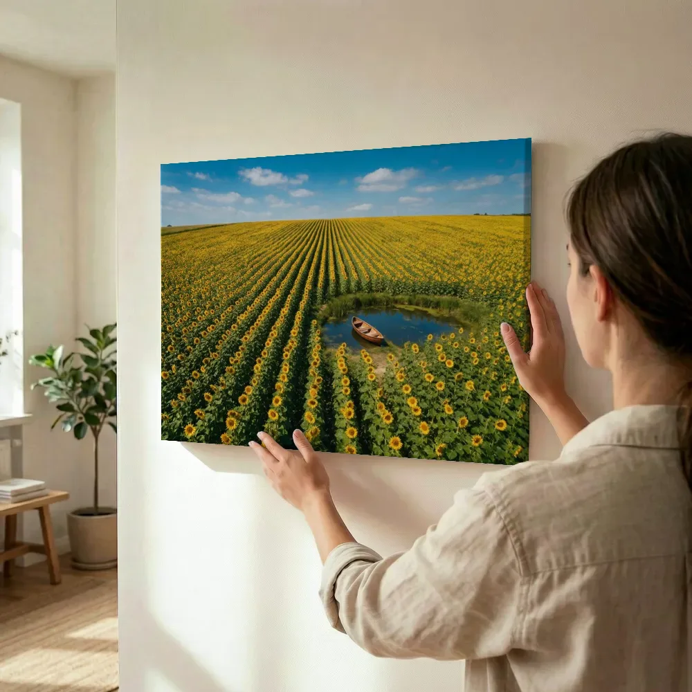 Sfeerimpressie: Zonnebloem bij volle zon terwijl het wordt opgehangen