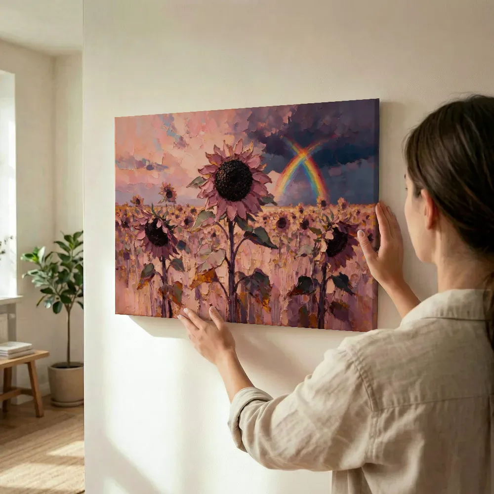 Sfeerimpressie: Zonnebloem in het landschap in oudroze terwijl het wordt opgehangen