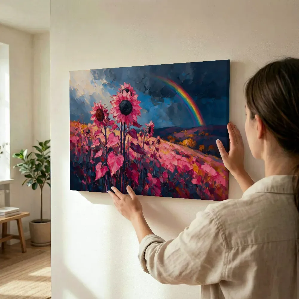 Sfeerimpressie: Zonnebloem op de helling in fuchsia terwijl het wordt opgehangen