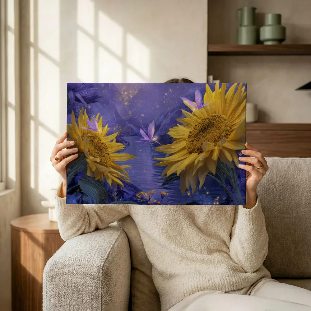 Sfeerimpressie: Zonnebloemen bij de toverrivier terwijl het omhoog wordt gehouden