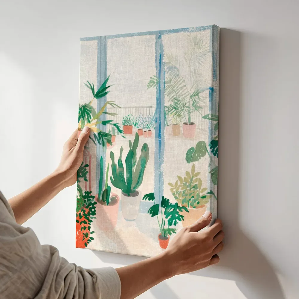 Sfeerimpressie: Zonnige plantenkamer terwijl het aan de muur wordt gehangen