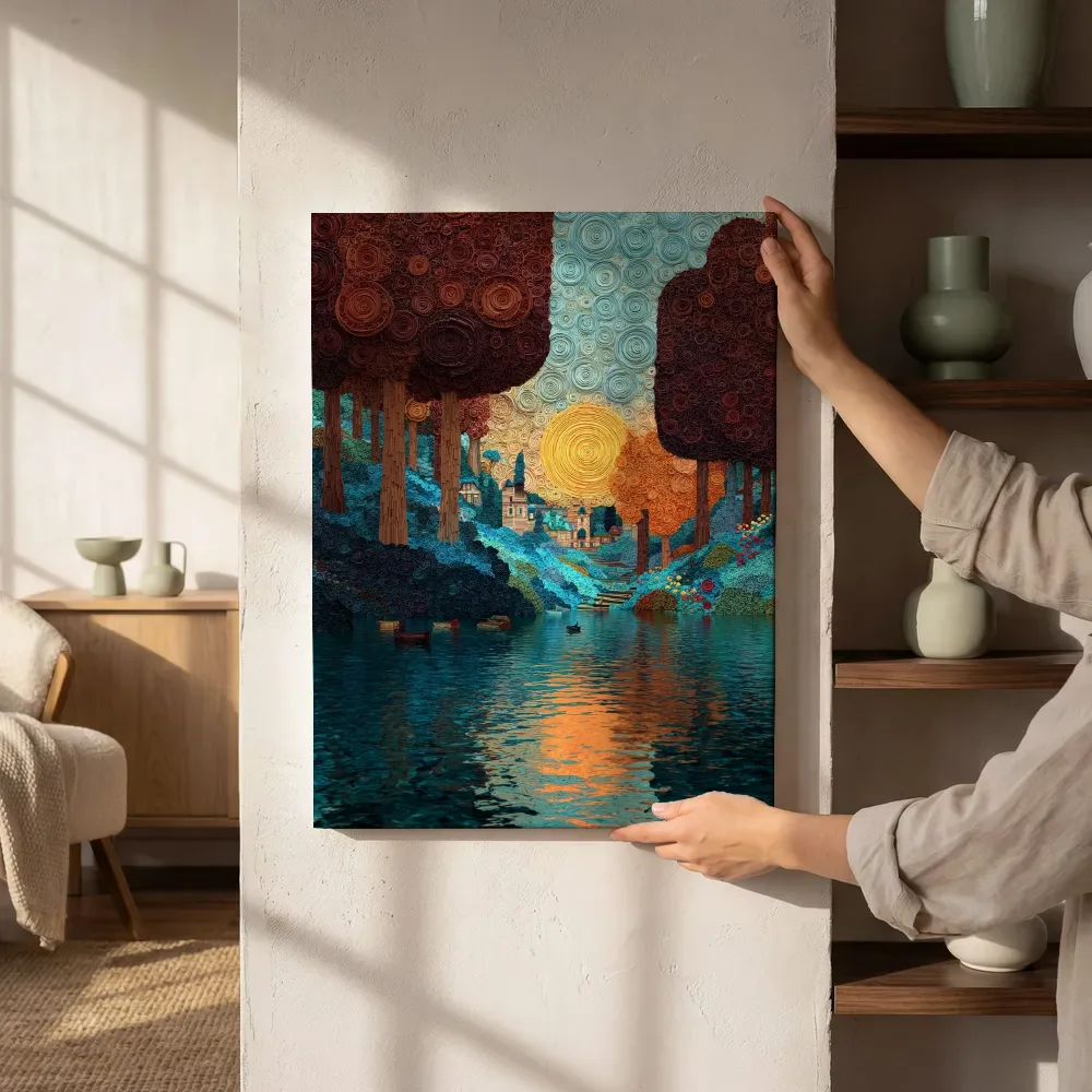 Sfeerimpressie: Zonsondergang dorp aan het water naast de kast