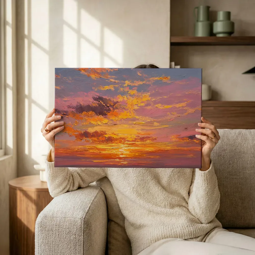 Sfeerimpressie: Zonsondergang in roze en goud terwijl het omhoog wordt gehouden