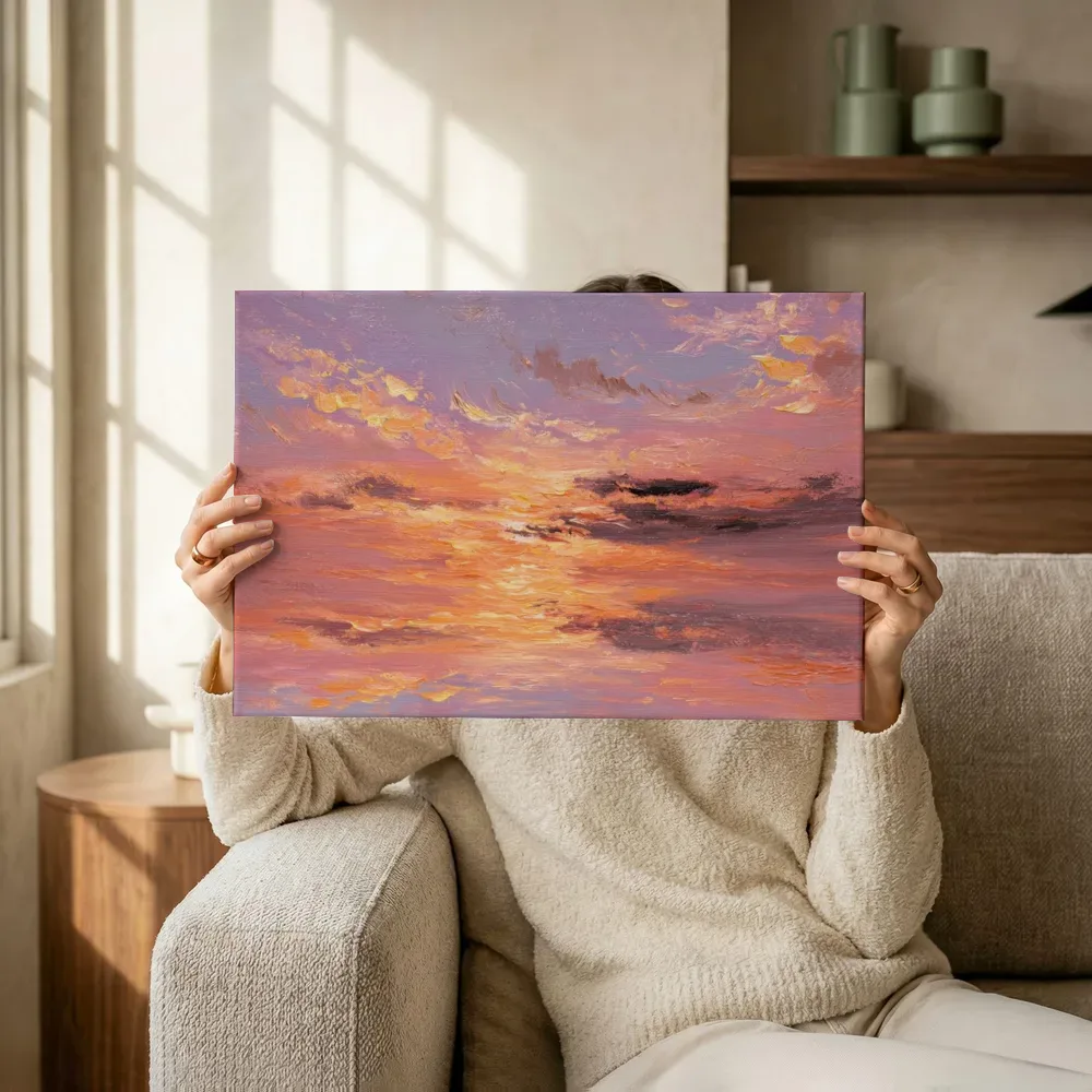 Sfeerimpressie: Zonsondergang met spiegeling terwijl het omhoog wordt gehouden
