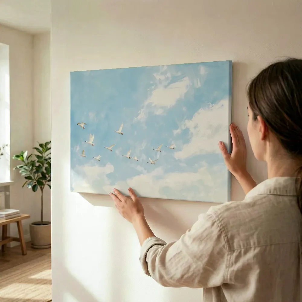 Sfeerimpressie: Zwanen tussen de wolken terwijl het wordt opgehangen