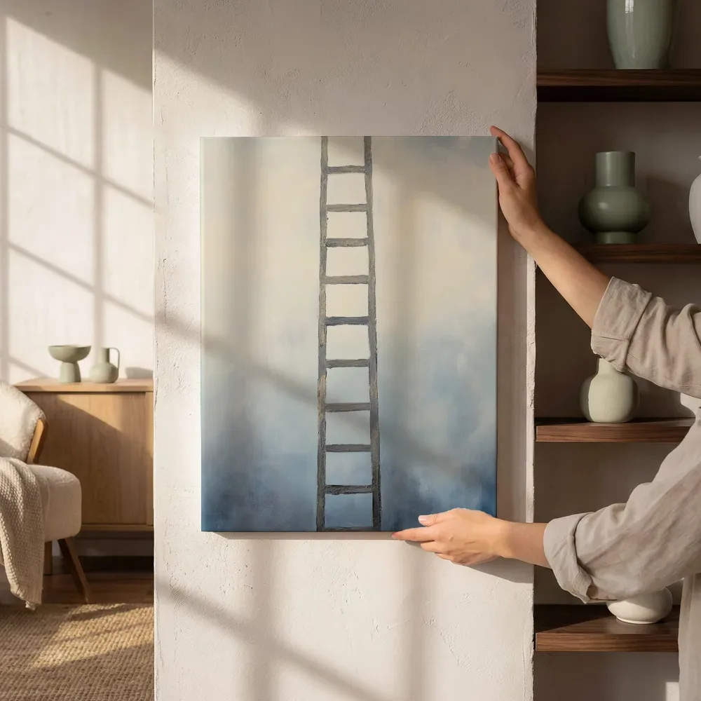 Sfeerimpressie: Ladder in dromerige blauwe lucht naast de kast