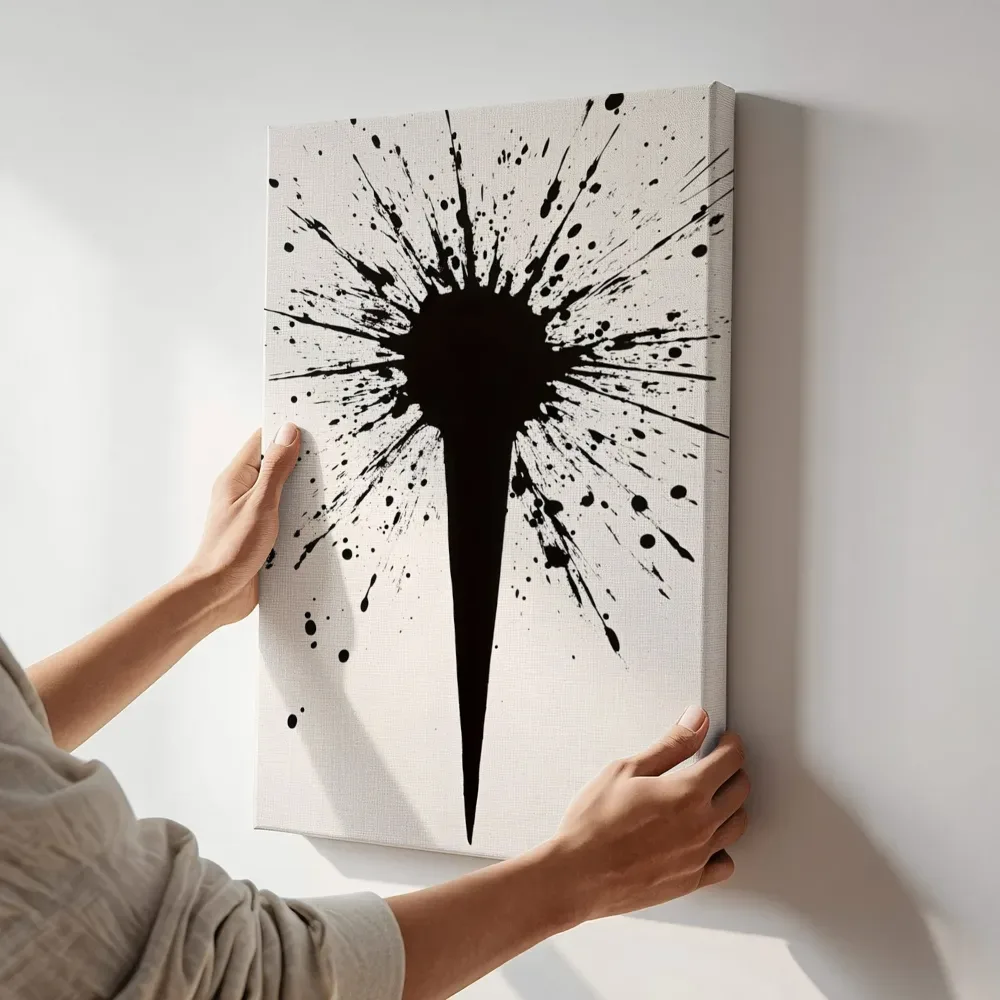Sfeerimpressie: Inktspetters explosie terwijl het aan de muur wordt gehangen