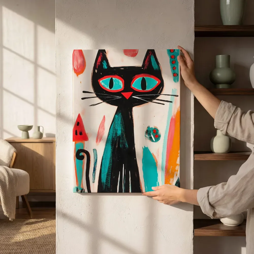 Sfeerimpressie: Zwarte kat retro stijl naast de kast
