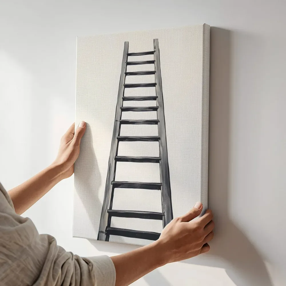 Sfeerimpressie: Zwarte ladder terwijl het aan de muur wordt gehangen