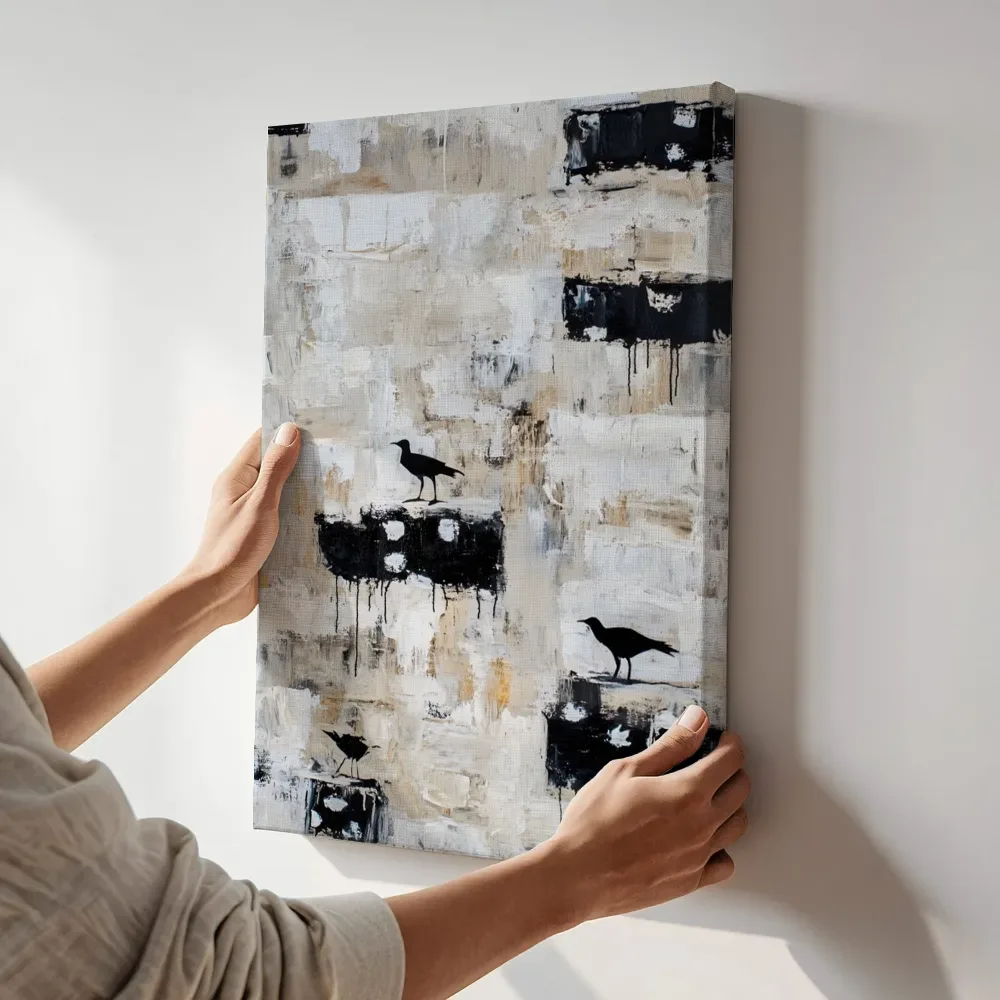 Sfeerimpressie: Vogels op textuurwand terwijl het aan de muur wordt gehangen