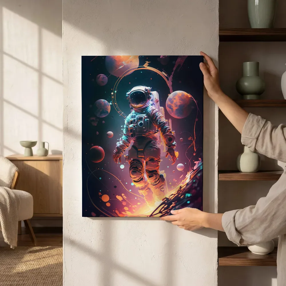 Sfeerimpressie: Zwevende astronaut in de kosmos naast de kast