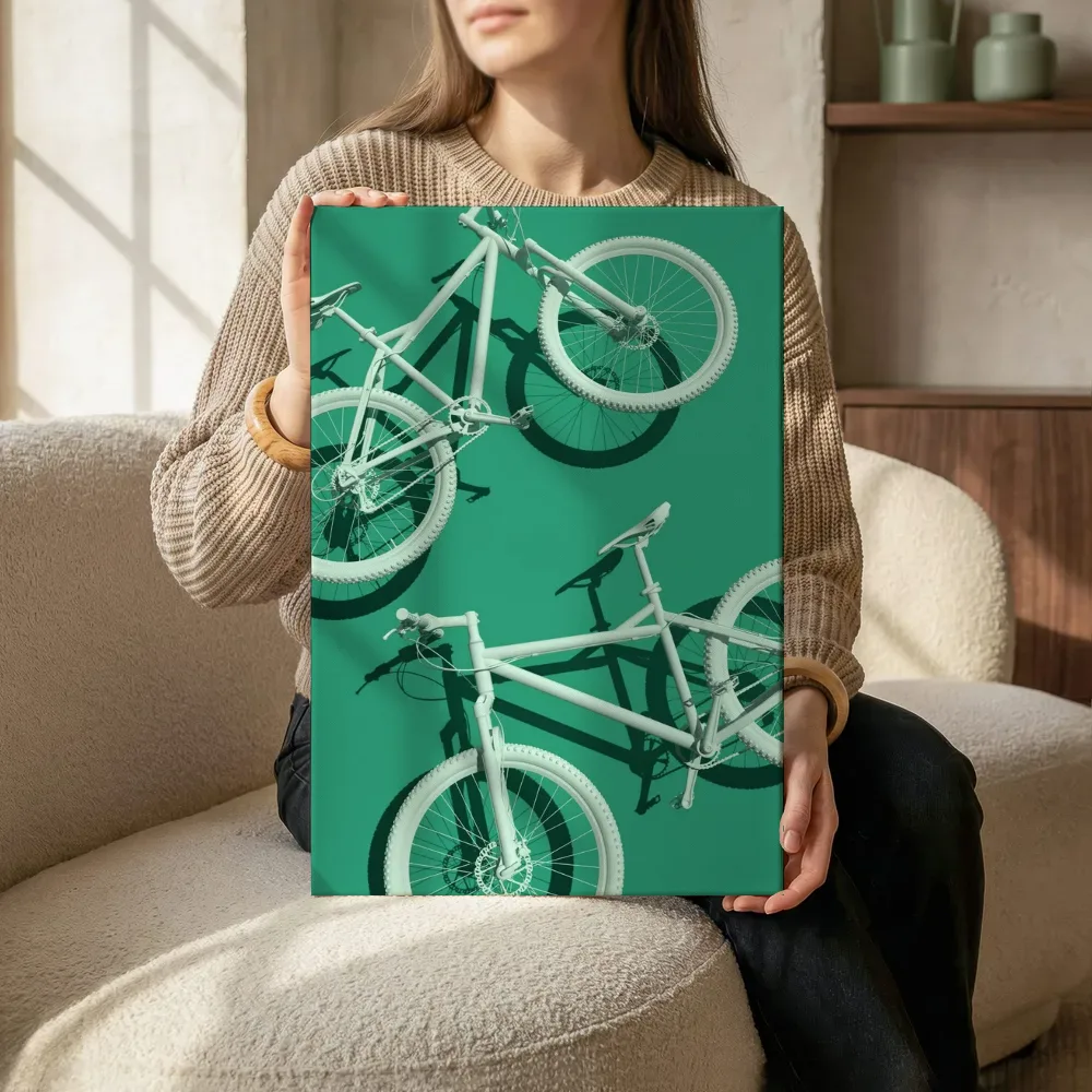 Sfeerimpressie: Zwevende fietsen in smaragdgroen terwijl het zittend wordt getoond