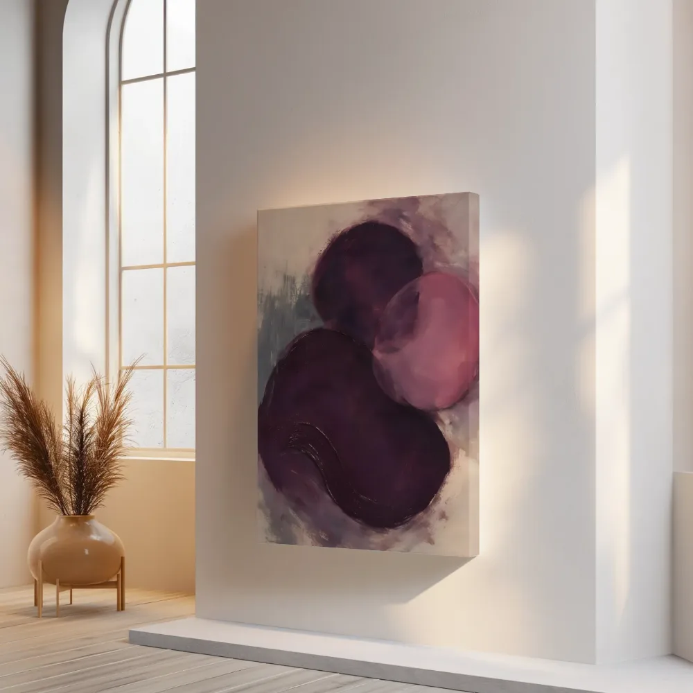Abstracte compositie in organische vormen, aubergine, canvas schilderij uit de collectie abstract