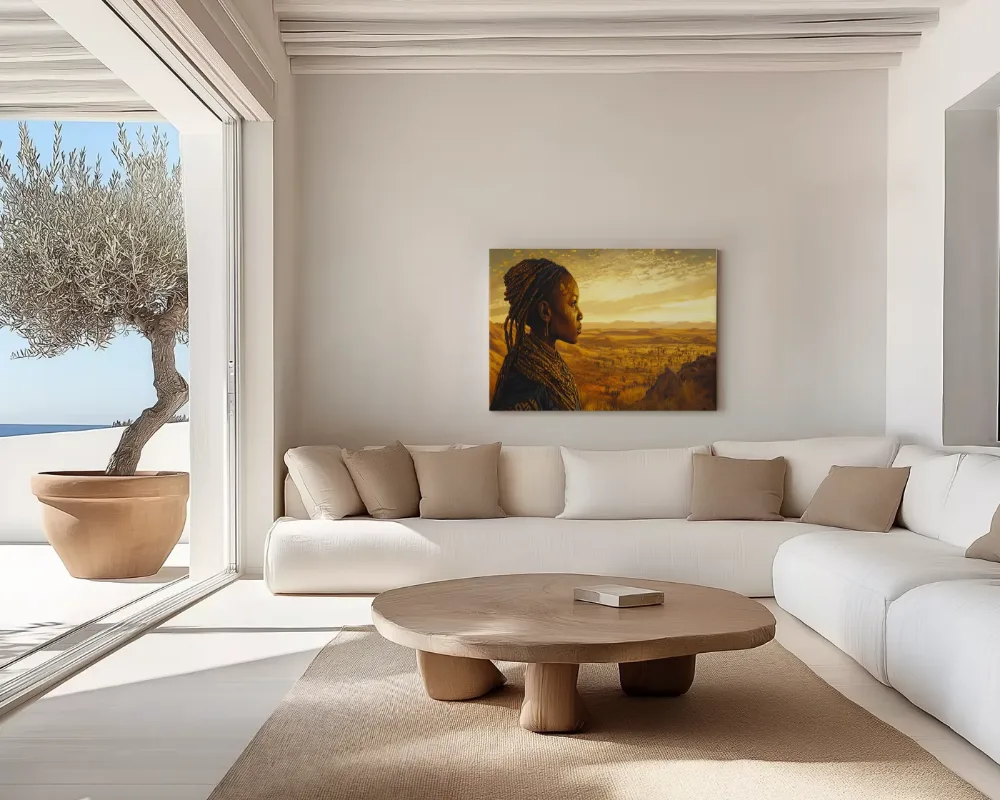 Vrouwenportret met woestijnlandschap, canvas schilderij uit de collectie afrikaanse kunst