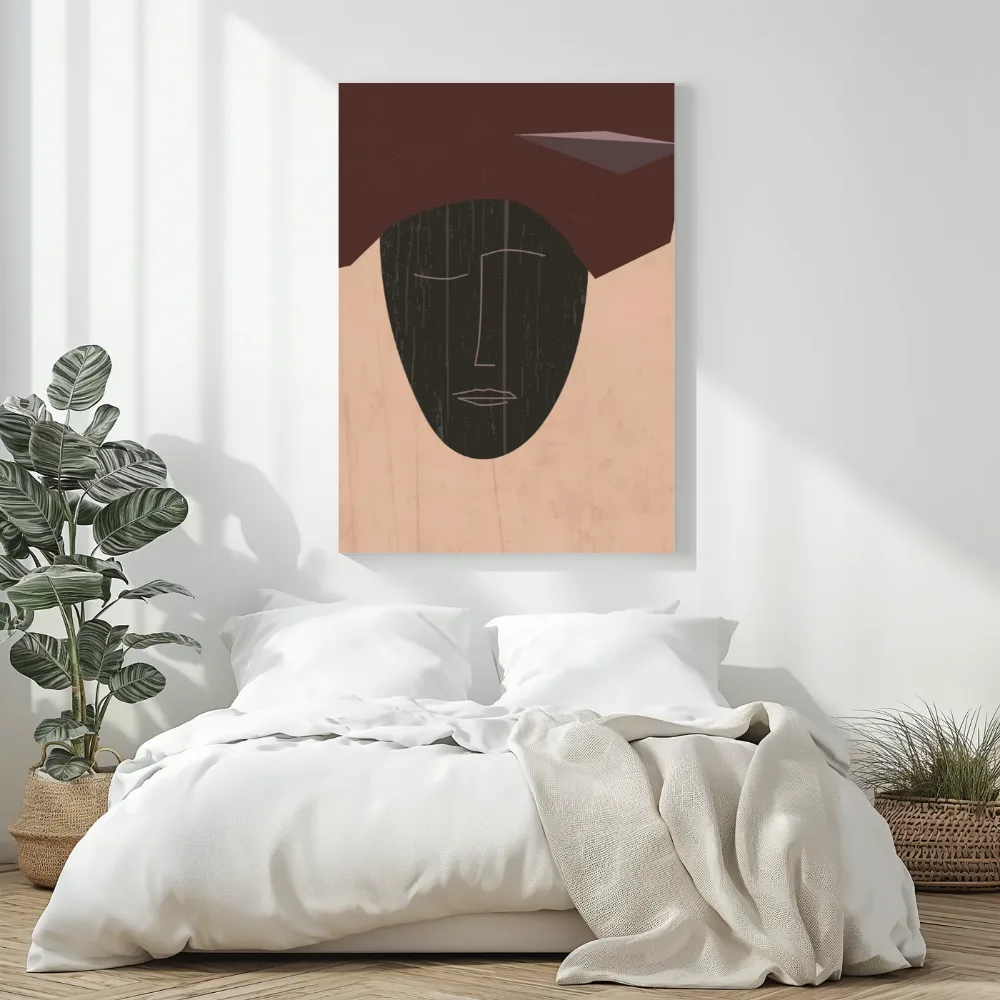 Abstract gezichtsmasker in terracotta en bruin, canvas schilderij uit de collectie afrikaanse kunst