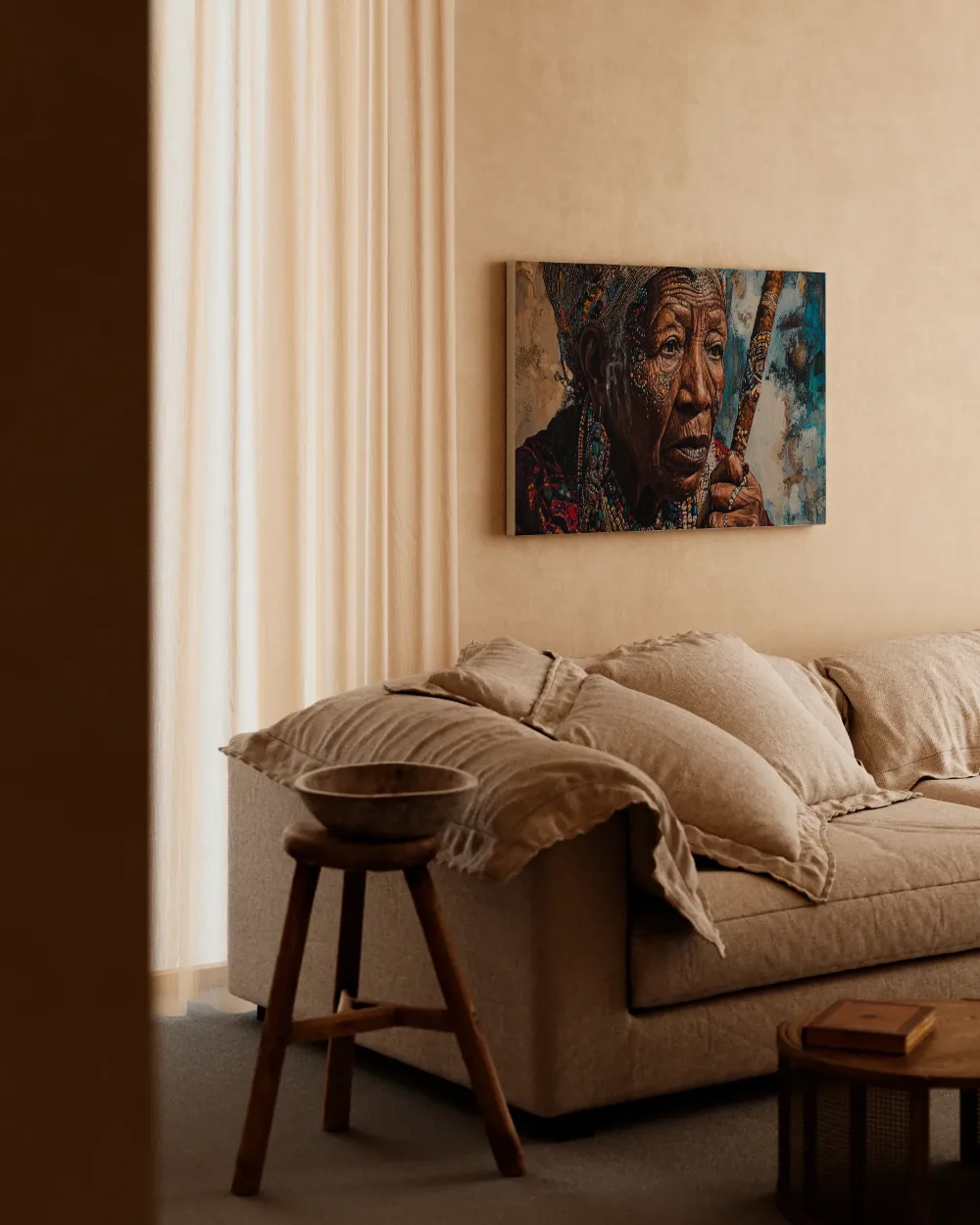 Afrikaanse stammoeder portret, canvas schilderij uit de collectie afrikaanse kunst