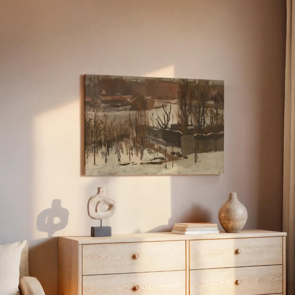 Gezicht op het Oosterpark in Amsterdam in de sneeuw van George Hendrik Breitner, canvas schilderij uit de collectie schilderijen amsterdam