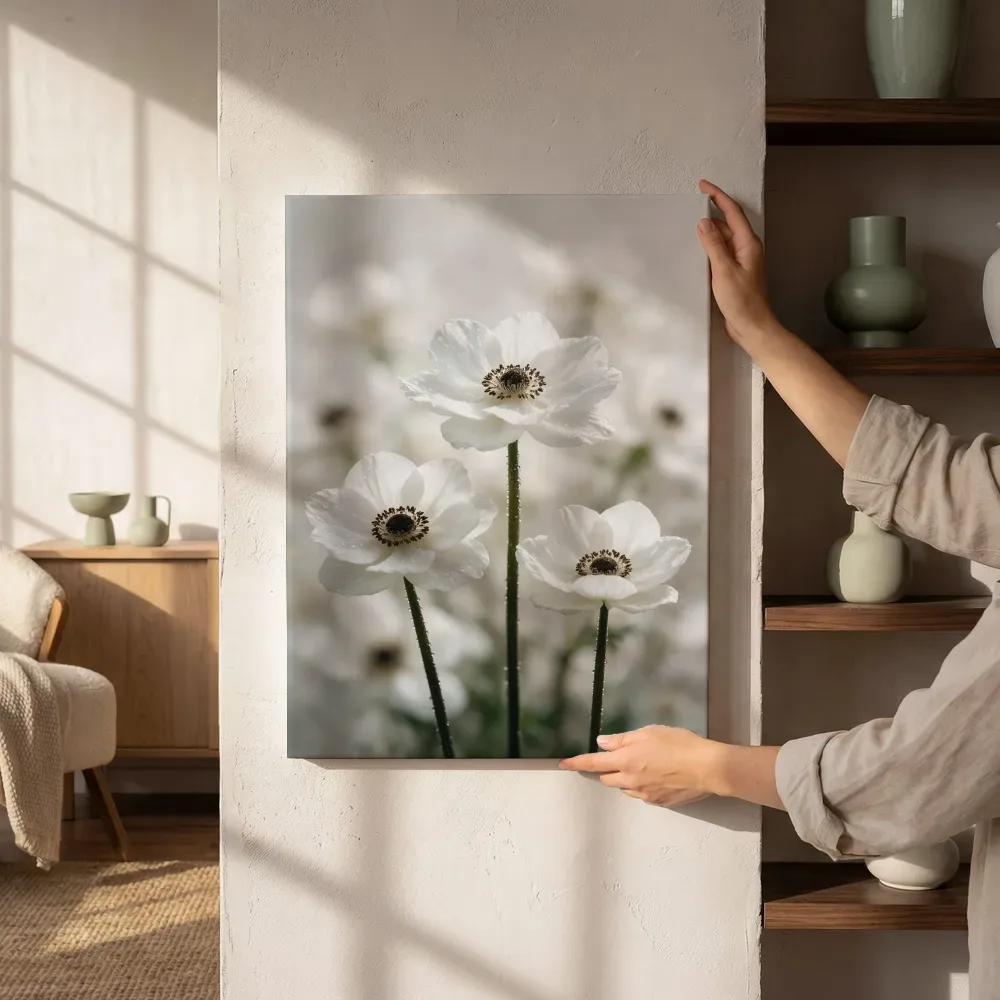 Anemoon in na de regen, wit 2, canvas schilderij uit de collectie anemoon