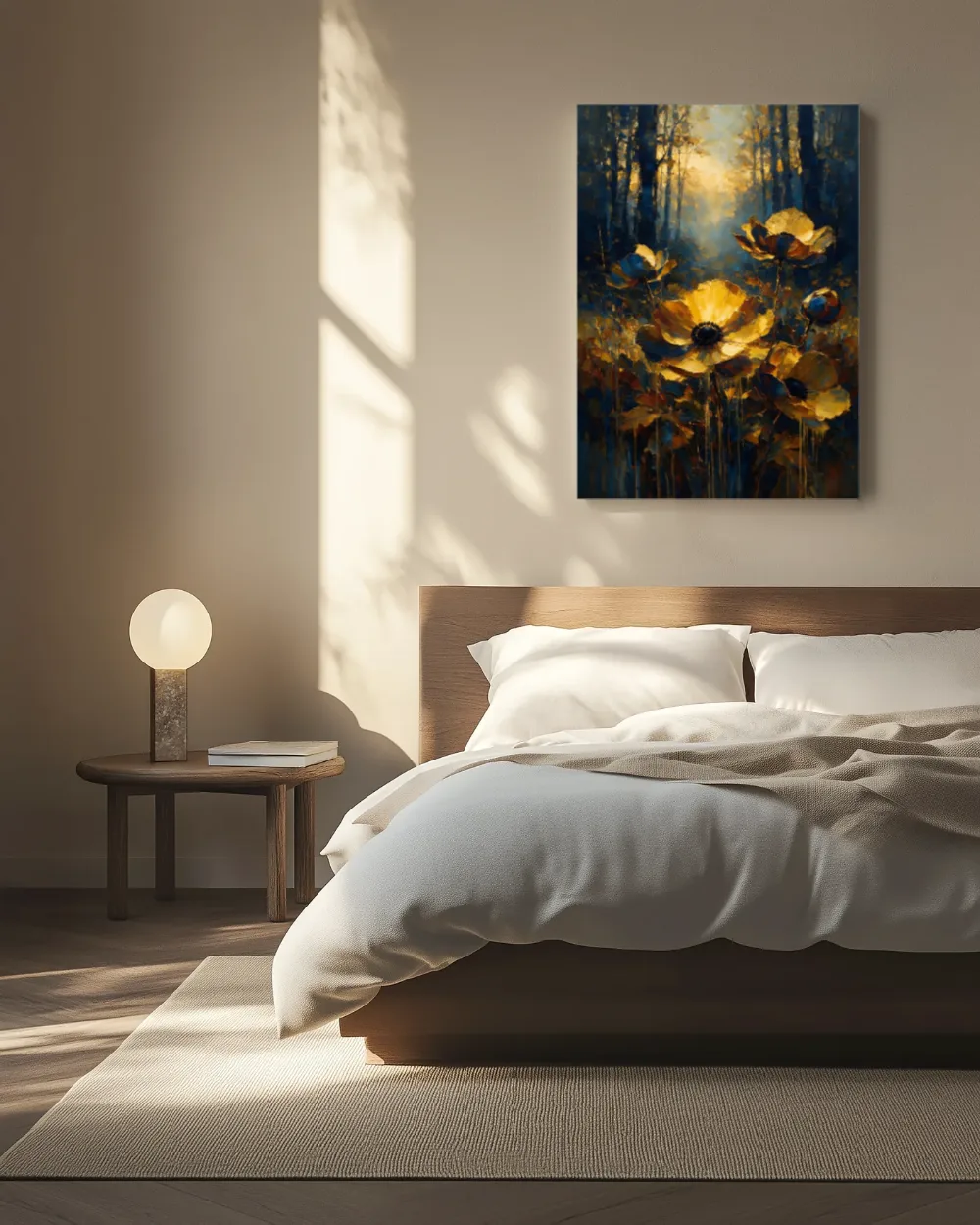 Anemoon aan de bosrand in blauwgeel, canvas schilderij uit de collectie anemoon
