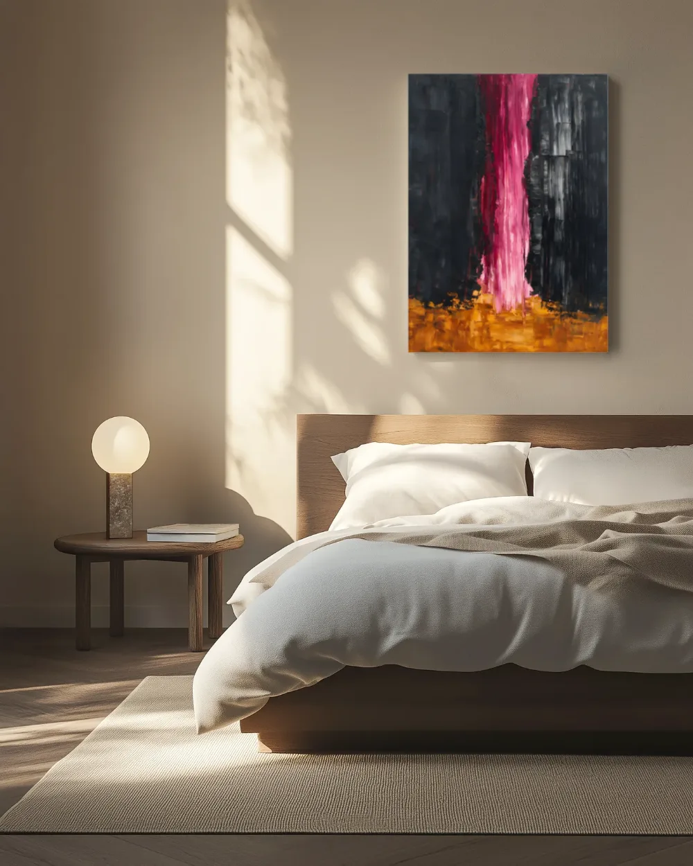 Antraciet en magenta met lichtspleet, canvas schilderij uit de collectie antraciet