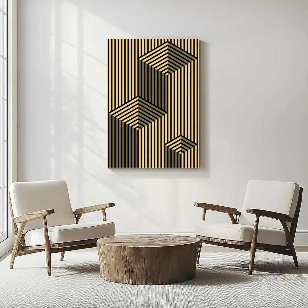 Ruitpatroon in goud en zwart, canvas schilderij uit de collectie art deco