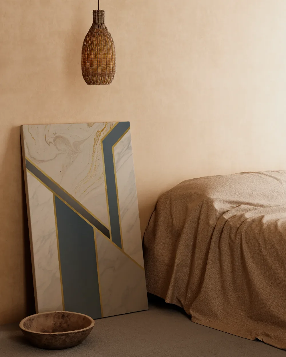 Marmeren geometrie in blauwgrijs en goud, canvas schilderij uit de collectie art deco