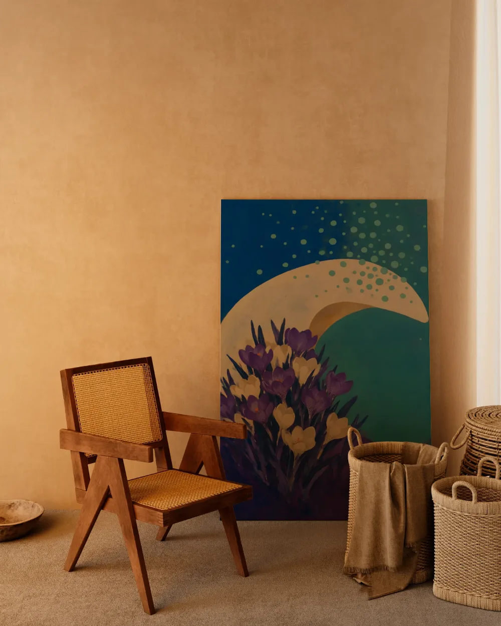 Krokus in koele kleuren bij elkaar, canvas schilderij uit de collectie astronomie