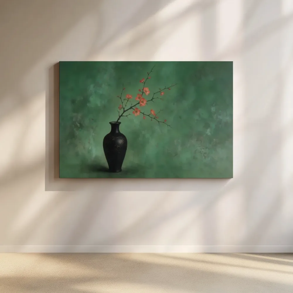 Kweeperenbloesem in jade, canvas schilderij uit de collectie aziatische kunst