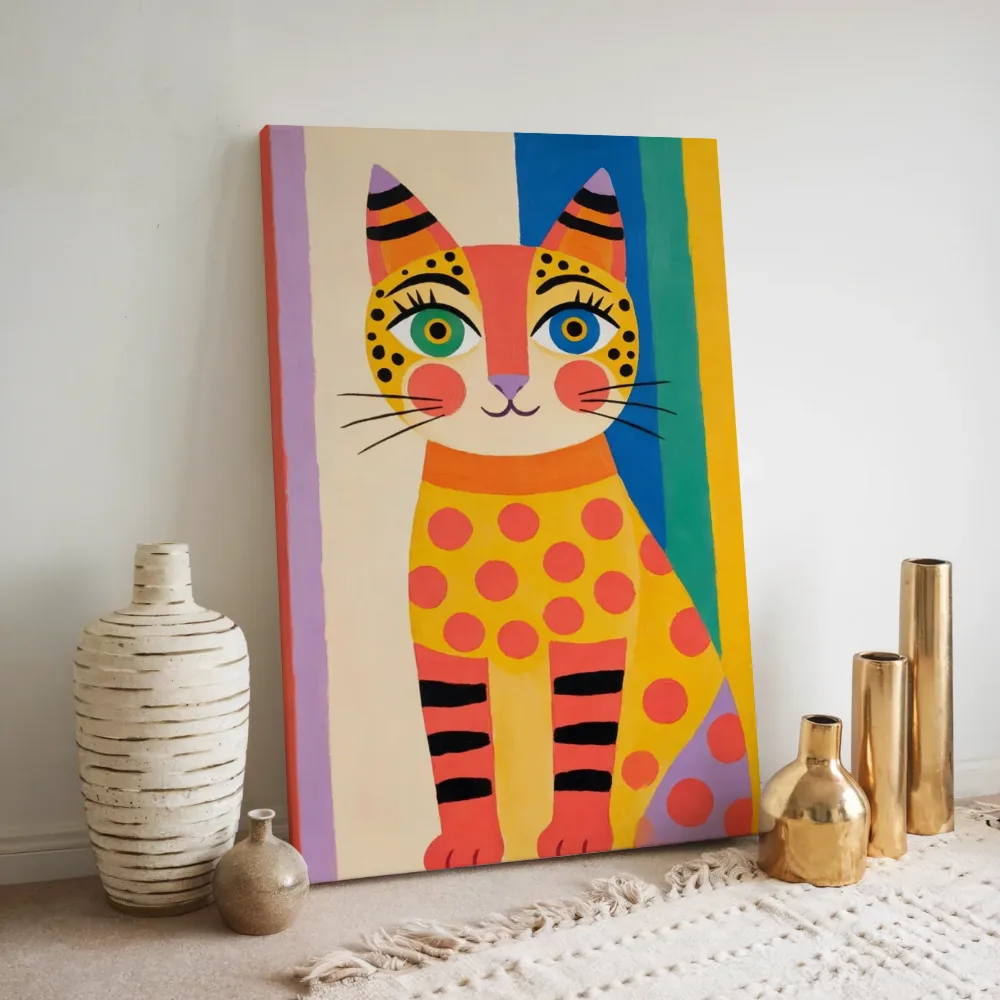 Kleur kat kleurrijk in fel koraal, canvas schilderij uit de collectie baby- & kinderkamer schilderijen