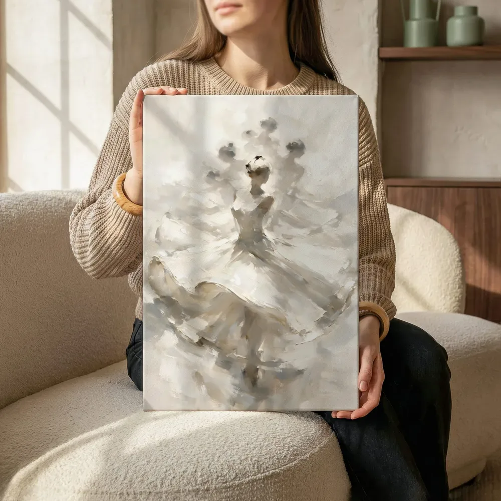 Danser in beweging, wit, canvas schilderij uit de collectie beige
