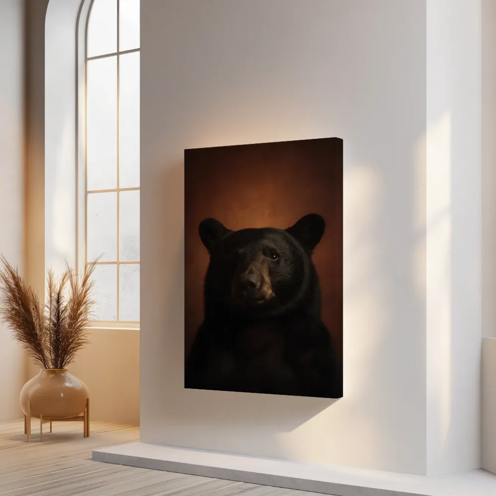 Zwarte Beer van voren in terracotta, canvas schilderij uit de collectie beren