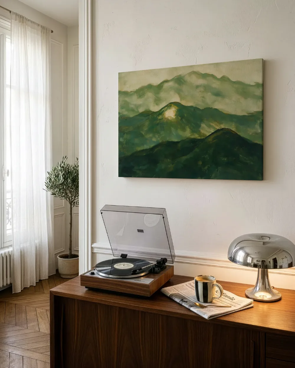 Bergen gelaagd in groen, canvas schilderij uit de collectie bergen & heuvels