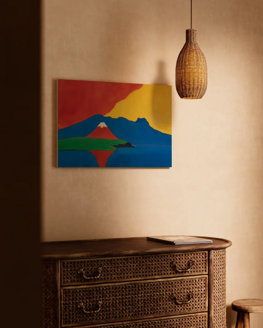 Vulkaan in vier heldere kleuren naast elkaar, canvas schilderij uit de collectie bergen & heuvels