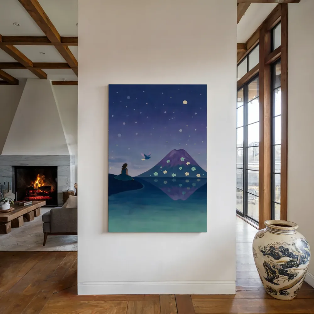 Vulkaan in koele kleuren bij elkaar, canvas schilderij uit de collectie bestsellers