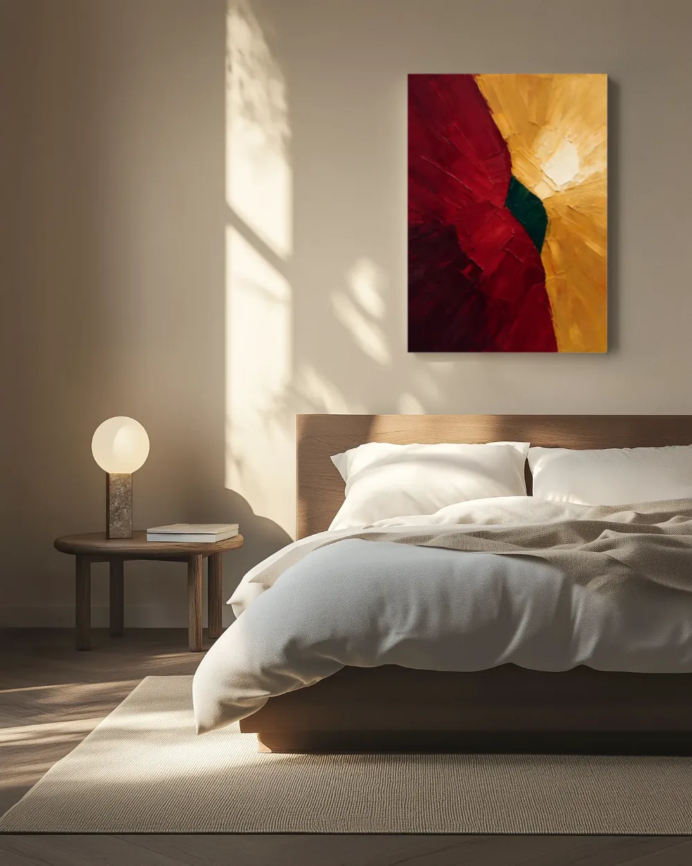 Diagonale vlakken paletmes, granaatappel in bordeaux, canvas schilderij uit de collectie bordeaux
