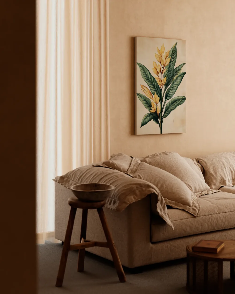 Botanische gele gemberbloem, canvas schilderij uit de collectie botanische prenten
