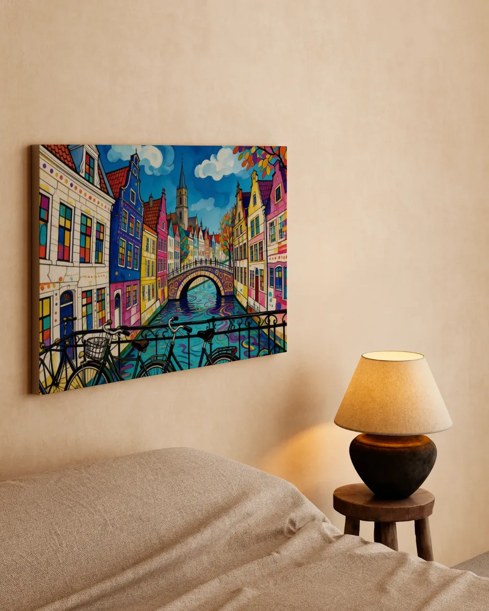 Oudewater, brug in bonte kleuren, canvas schilderij uit de collectie bruggen