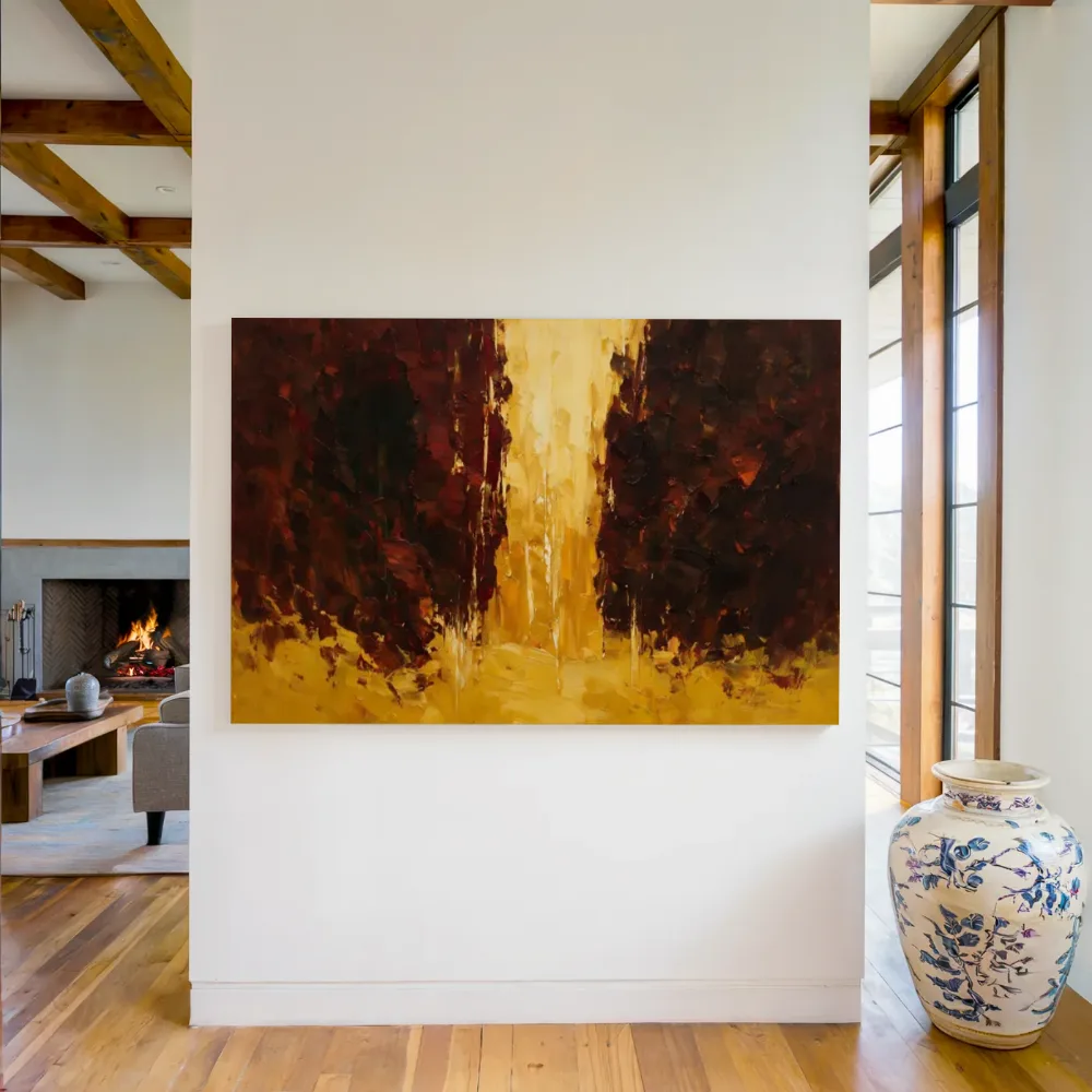 Kastanjebruin en goud met lichtspleet, canvas schilderij uit de collectie bruin