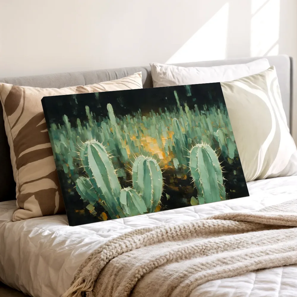 Cactus in het landschap in zeegroen, canvas schilderij uit de collectie cactus