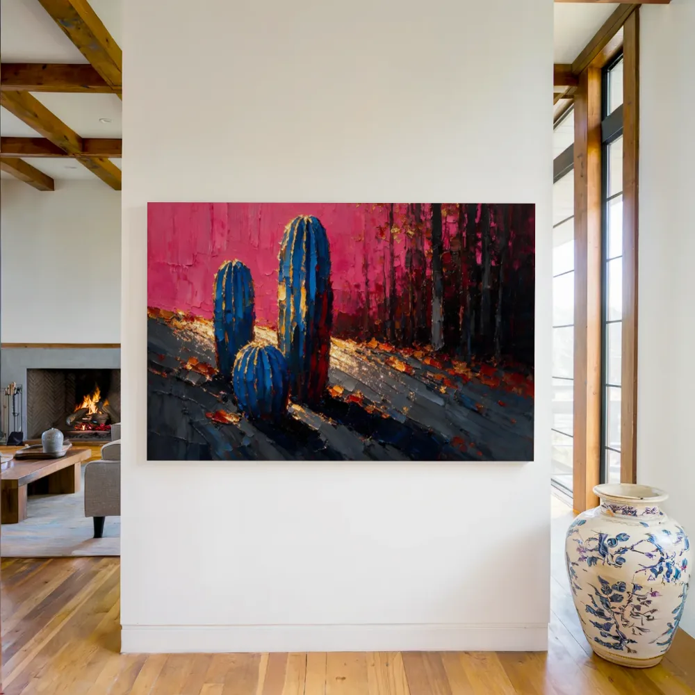Cactus aan de bosrand in kobaltmagenta, canvas schilderij uit de collectie cactus