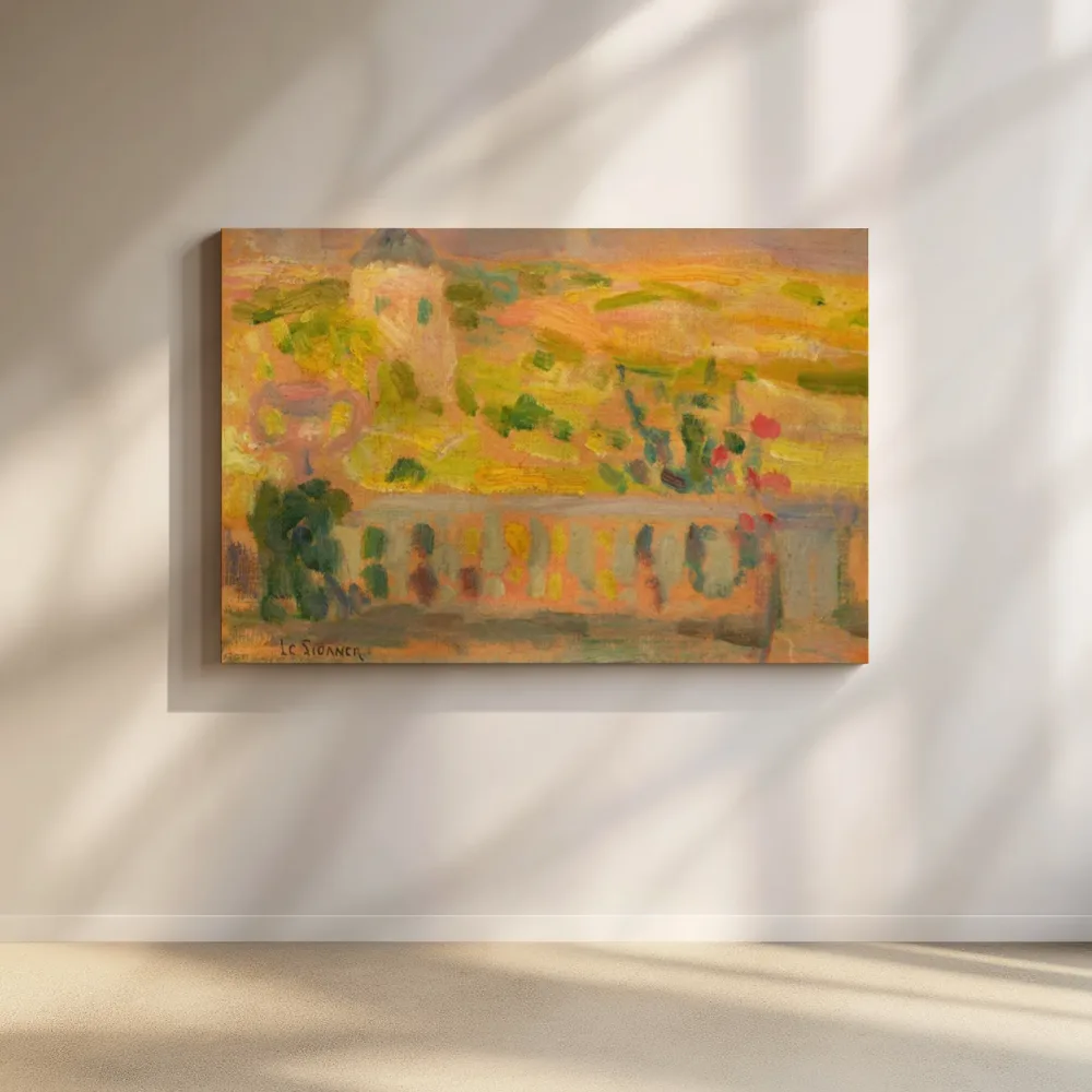 Terras in Gerberoy met zonlicht van Henri Le Sidaner, canvas schilderij uit de collectie cafés en restaurants